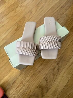 Open Edit Beige Braided Slide Sandals